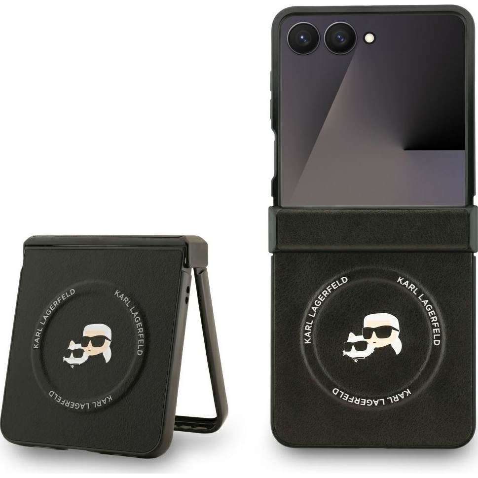 Eleganckie etui Karl Lagerfeld Karl & Choupette Pins MagSafe do Samsung Galaxy Z Flip7 w kolorze czarnym